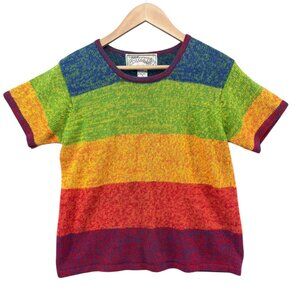 Vtg Nuggets Striped Sweater Womens Multicolor Short Sleeve Knit Pullover Size M